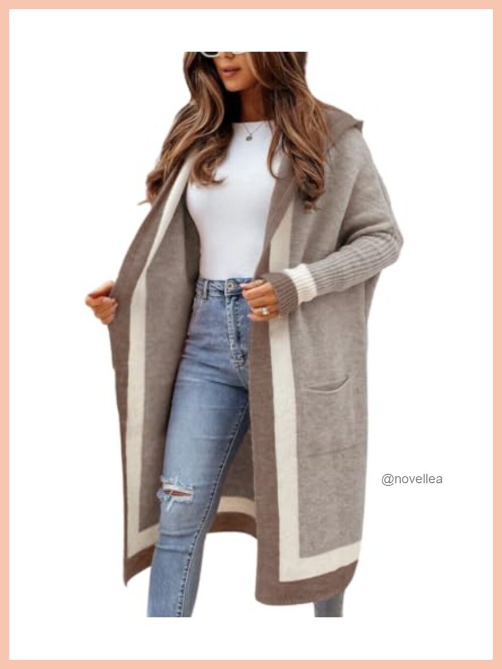 Women's Oversized Hooded Open Front Cardigan Sweater with Pockets